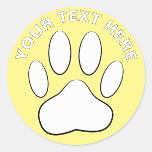 Sticker Rond Dessin d'empreinte de patte blanche avec texte per