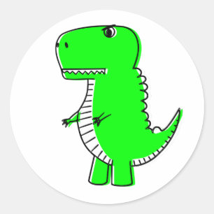 Sticker Rond Dessin Dinosaure Vert