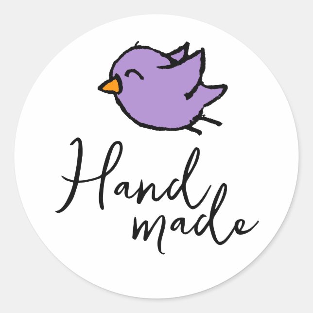 Sticker Rond Dessin d'oiseau bleu fait main, écriture manuscrit (Devant)
