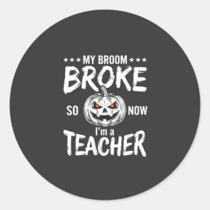 Sticker Rond Dessin drôle de professeur d'Halloween balai cassé