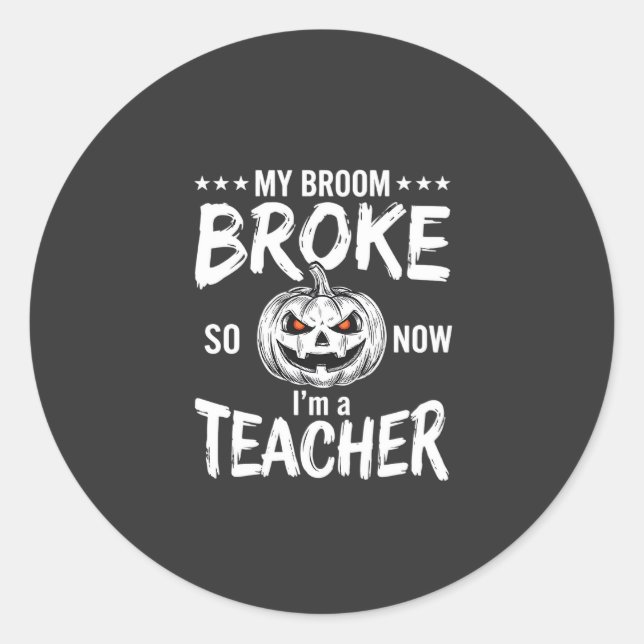 Sticker Rond Dessin drôle de professeur d'Halloween balai cassé (Devant)