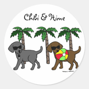 Sticker Rond Dessin du cool Labradors Beach Party