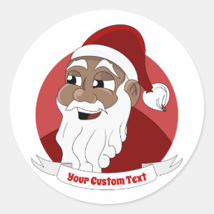 Sticker Rond Dessin du Père Noël noir souriant