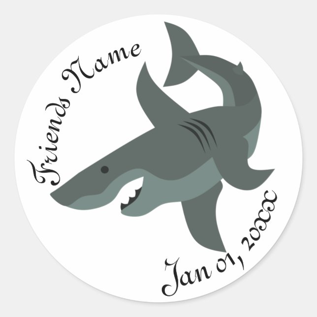 Sticker Rond Dessin d'un grand requin blanc effrayant (Devant)