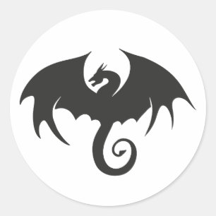 Sticker Rond Dessin d'une silhouette de dragon noir