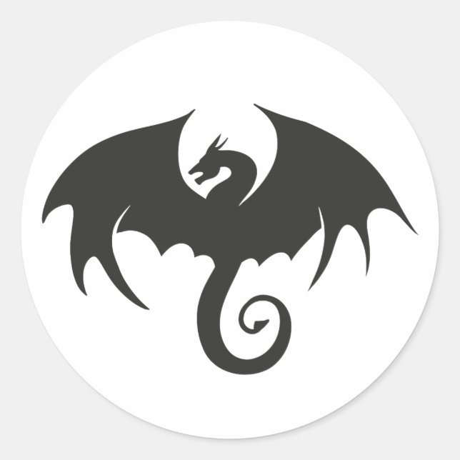 Sticker Rond Dessin d'une silhouette de dragon noir (Devant)