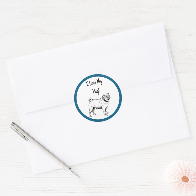 Sticker Rond Dessin élégant de chien Carlin mignon (Enveloppe)