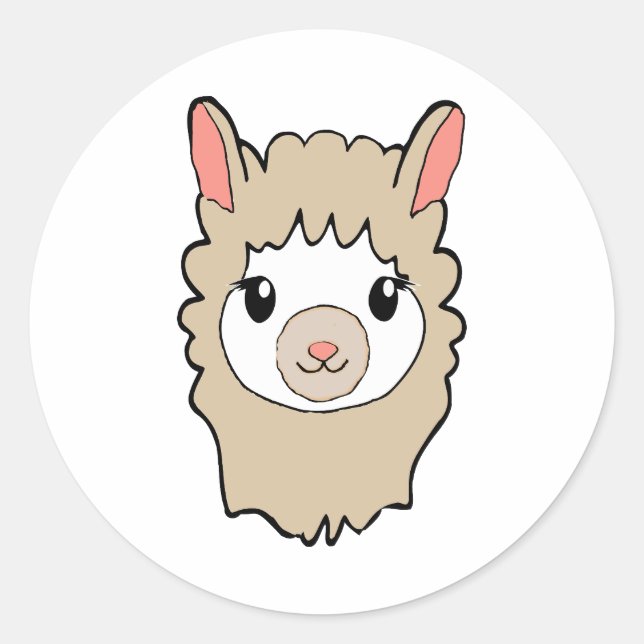 Sticker Rond Dessin face de llama mignon (Devant)