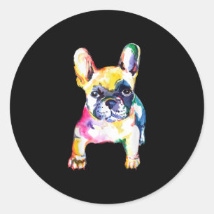 Sticker Rond Dessin Français Bulldog original aquarelle