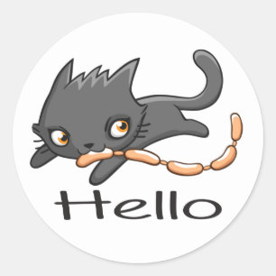 Sticker Rond Dessin Gray Kitten Kitty Love Hello Grey Cute Cat