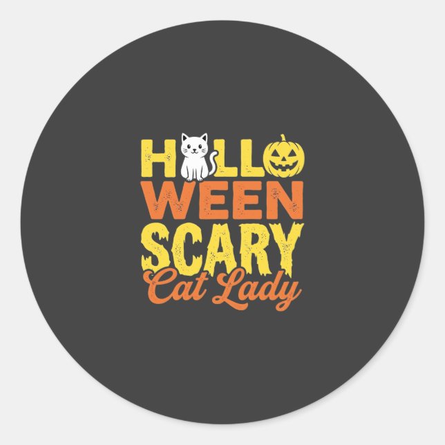 Sticker Rond Dessin Halloween Dame Chat Effrayant_1 (Devant)