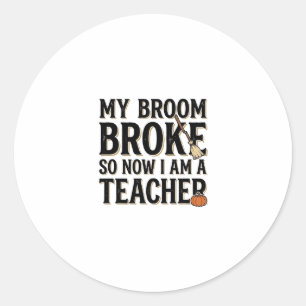 Sticker Rond Dessin Halloween Vintage Prof Blague Balai Cassé
