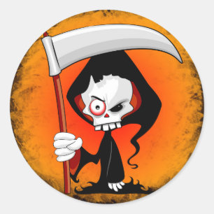 Sticker Rond Dessin humoristique Déplaisant de la Faucheuse