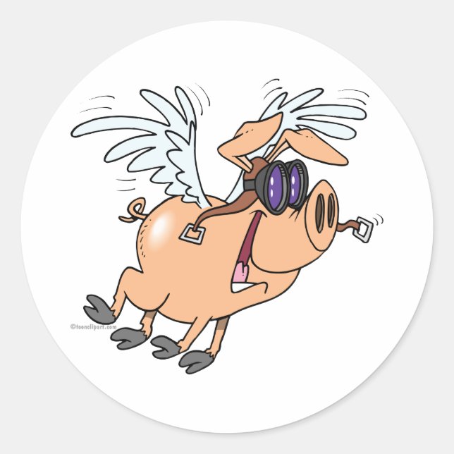 Sticker Rond dessin humoristique flyer cochon volant (Devant)