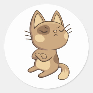 Sticker Rond Dessin Kitten Brown Sassy Kitty Cute Cat