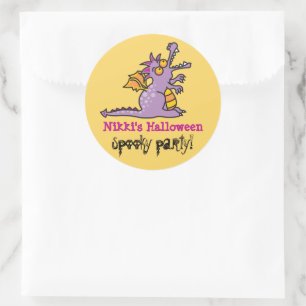 Sticker Rond Dessin Lilac Purple Dragon Magique Halloween Party