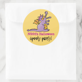 Sticker Rond Dessin Lilac Purple Dragon Magique Halloween Party
