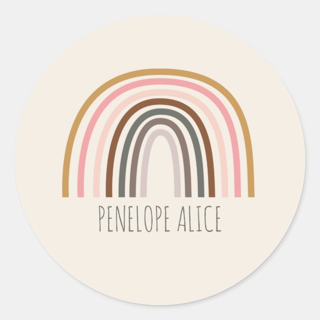 Sticker Rond Dessin minimaliste Boho arc-en-ciel personnalisé (Devant)