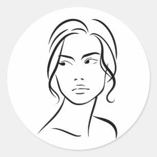 Sticker Rond Dessin minimaliste d'art en ligne de visage de fem