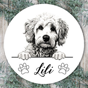 Sticker Rond Dessin personnalisé de Goldendoodle à la main