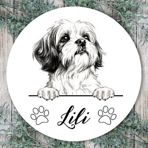 Sticker Rond Dessin personnalisé de Shih Tzu à la main