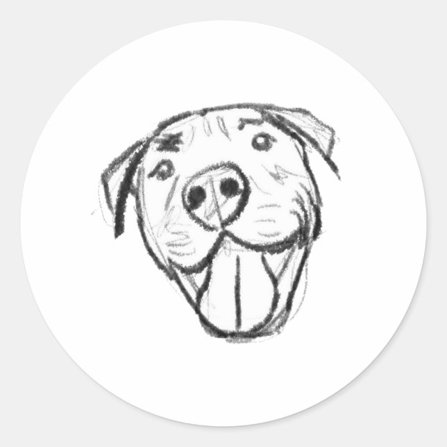 Sticker Rond dessin pitbull simple amoureux des chiens noir bla (Devant)