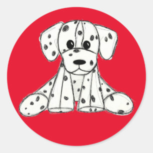 Sticker Rond Dessin simple de contour de chien en peluche dalma