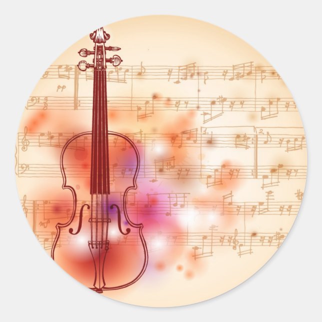 Sticker Rond Dessin sur aquarelle arrière - plan de violon (Devant)