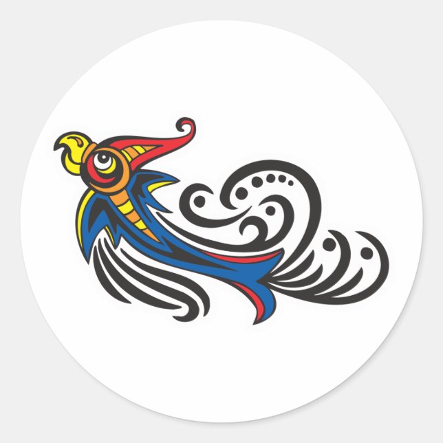 Sticker Rond Dessin Tribal Oiseau Dragon (Devant)