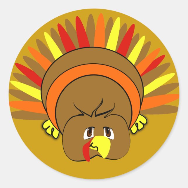 Sticker Rond Dessin ultra mignon #Thanksgiving #Turkey #Sticker (Devant)