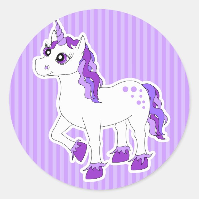 Sticker Rond Dessin Unicorne Violet (Devant)