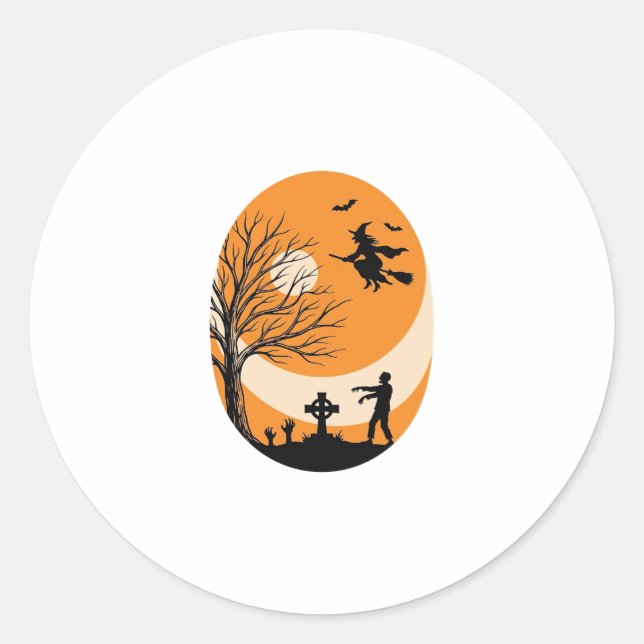 Sticker Rond Dessin vectoriel de cimetière de lune de sorcière  (Devant)