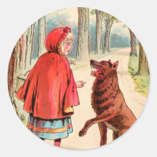 Sticker Rond Dessin vintage : Trou d'équitation rouge et Loup