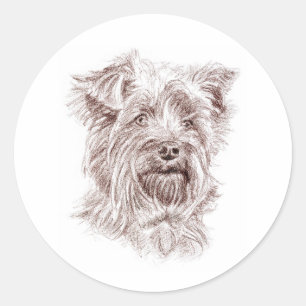 Sticker Rond Dessin Yorkshire Terrier