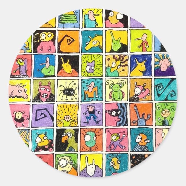 Sticker Rond Dessins animés Étranges Visages étranges Carré Des (Devant)
