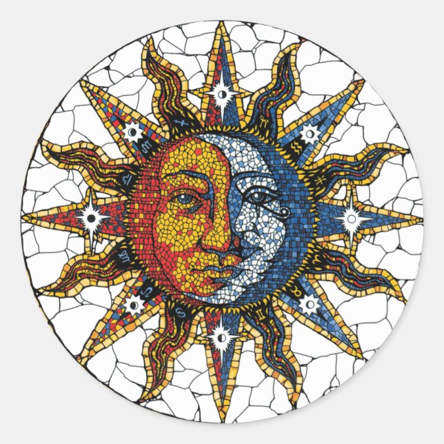Sticker Rond Dessous de verre céleste en mosaïque solaire et lu (Devant)