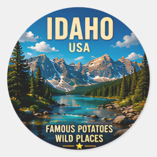 Sticker Rond Destination de voyage sauvage alpin de l'Idaho 🟡