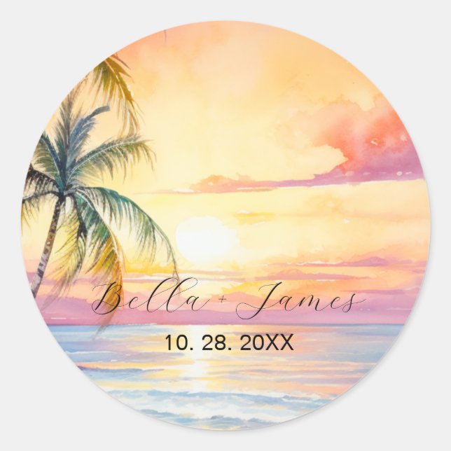 Sticker Rond Destination Sunset Beach Wedding (Devant)