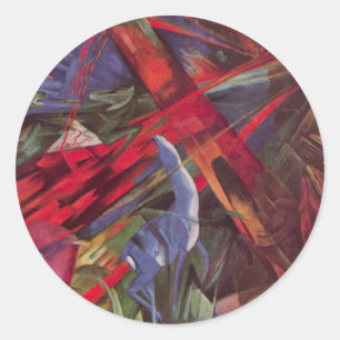 Sticker Rond Destins des animaux de Franz Marc, Art cubiste vin