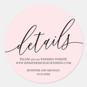 Sticker Rond Détails de signature de mariage rose poudré texte