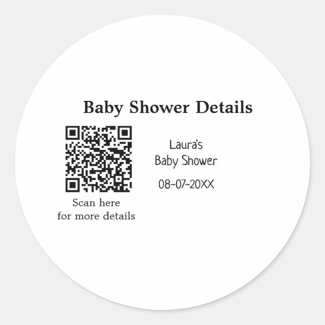 Sticker Rond DÉTAILS DU baby shower QR SCAN CODE RU MODERNE MIN (Devant)