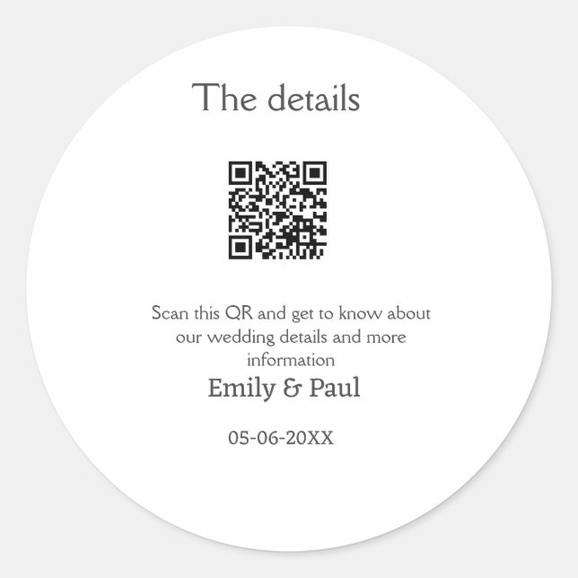 Sticker Rond Détails mariage Web scan QR ajouter nom couple (Devant)