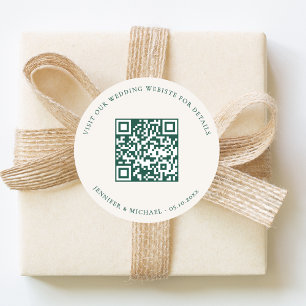 Sticker Rond Détails QR du site web de mariage rsvp ivoire