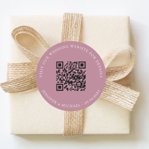 Sticker Rond Détails QR du site web de mariage rsvp mauve