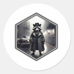 Sticker Rond Détective privé Roscoe Raccoon