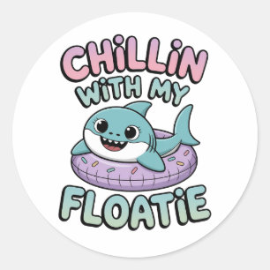 Sticker Rond Détente avec mon flotteur   Bébé Requin Enfants