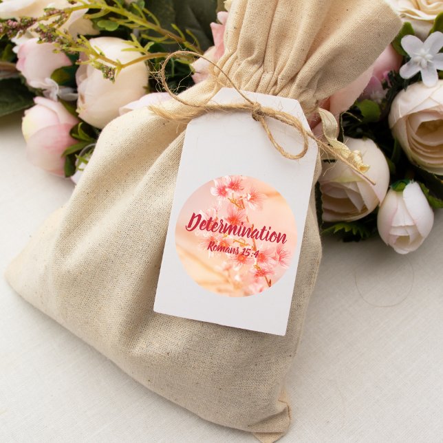 Sticker Rond Détermination Romains 15:4 Verset avec des fleurs  (Créateur téléchargé)