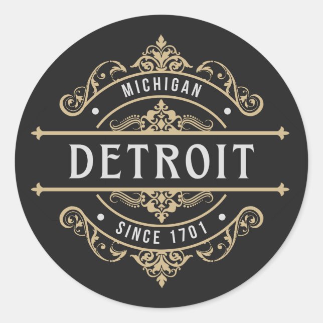 Sticker Rond Detroit Michigan Depuis 1701 (Devant)
