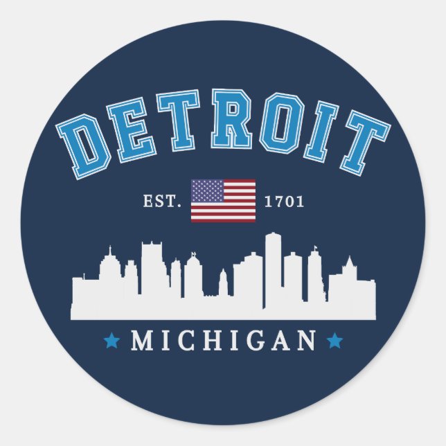 Sticker Rond Detroit Michigan Est. 1701 Travel (Devant)