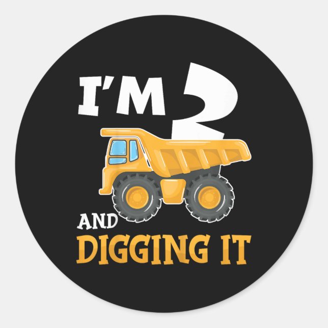Sticker Rond Deux 2ans 2e anniversaire Construction Garçon 2 an (Devant)